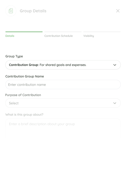 Select the type of group you want to create ‘Group Contributions’